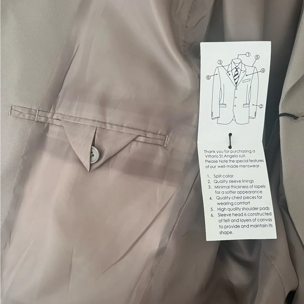 NEW Mens Vittorio St. Angelo Beige Cream 3 Button Suit Pants Size 42R 36W NWT